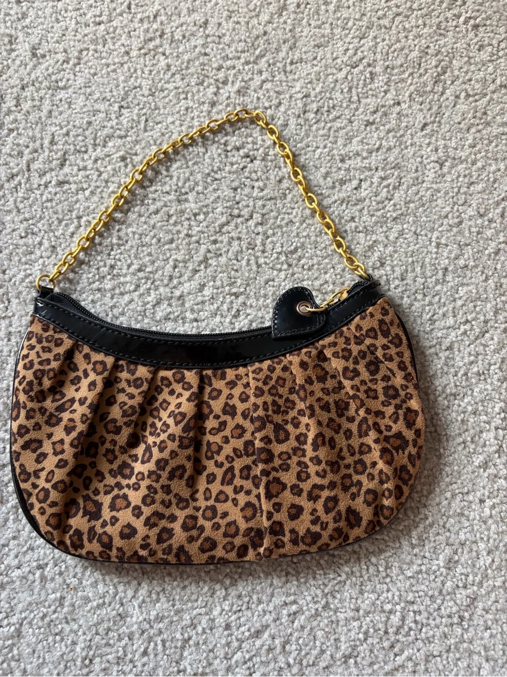 Candie's Leopard Print Clutch with Gold Chain and Black Trim